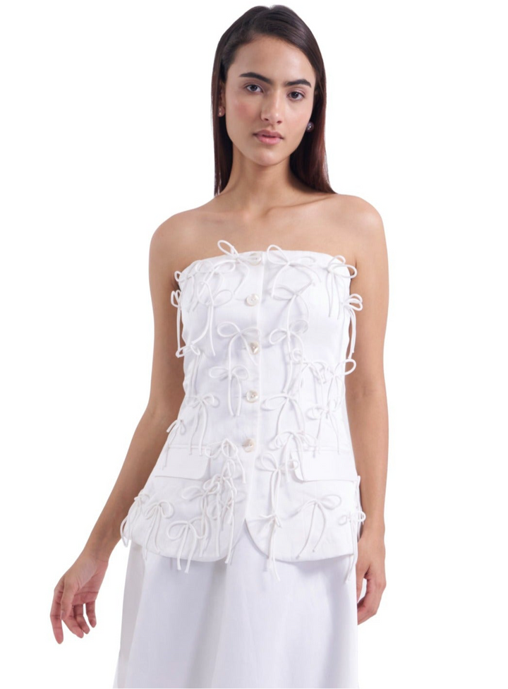 WHITE BUTTERCUP BOW BUSTIER