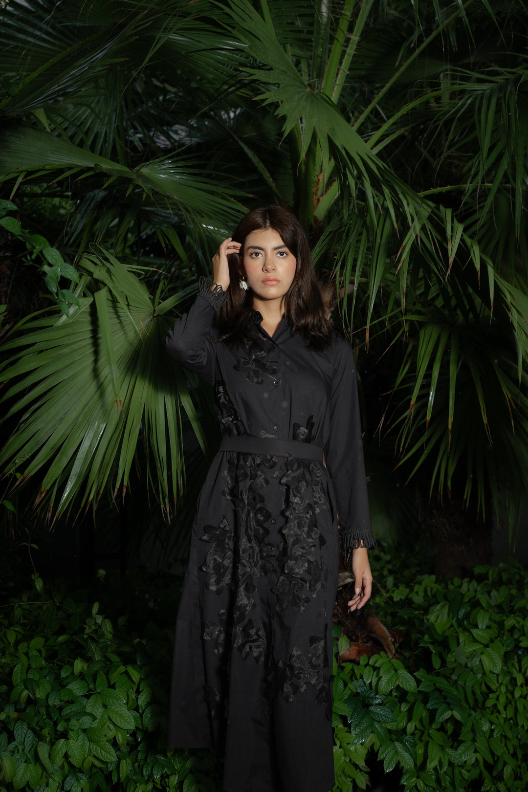 BLACK MAGNOLIA SHIRT DRESS