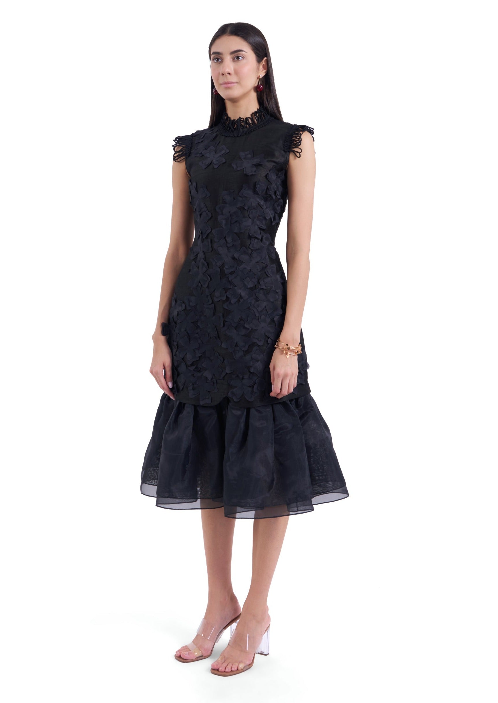 BLACK MAGNOLIA MIDI DRESS